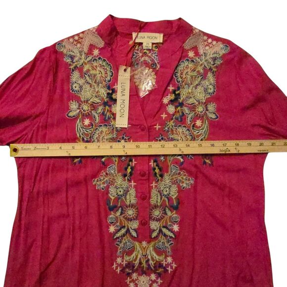 NWT Luna Moon Anthropologie M Hot Pink Popover Tunic Floral Embroidered Boho - Picture 6 of 9